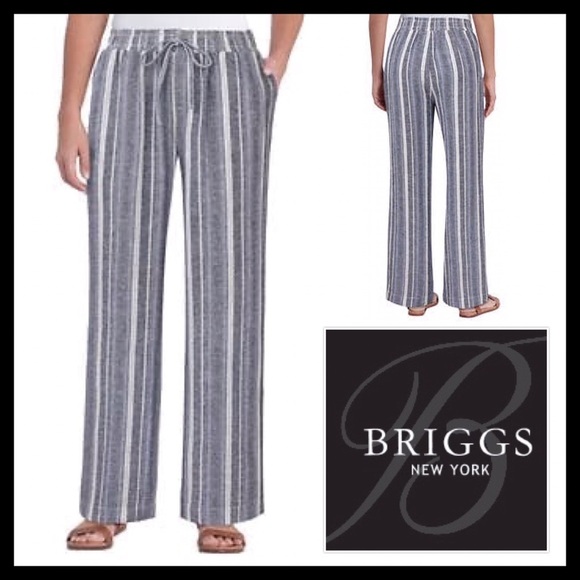 Briggs New York Pants - Briggs New York Linen Blend Pants Blue Stripe